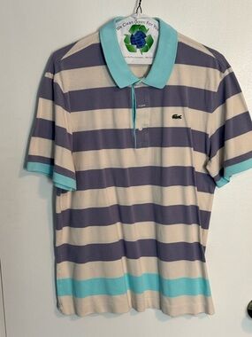 Lacoste Men’s Striped Polo in Purple, Cream & Aqua Trim